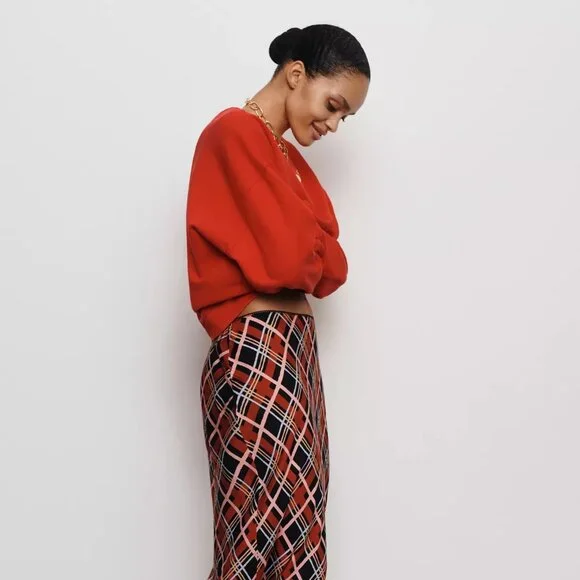 RIXO Red and Black Plaid Midi Skirt - Picture 3 of 5